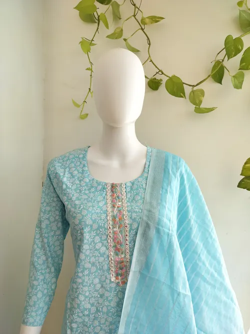 Khadi Cotton Salwar Set - Sky Blue